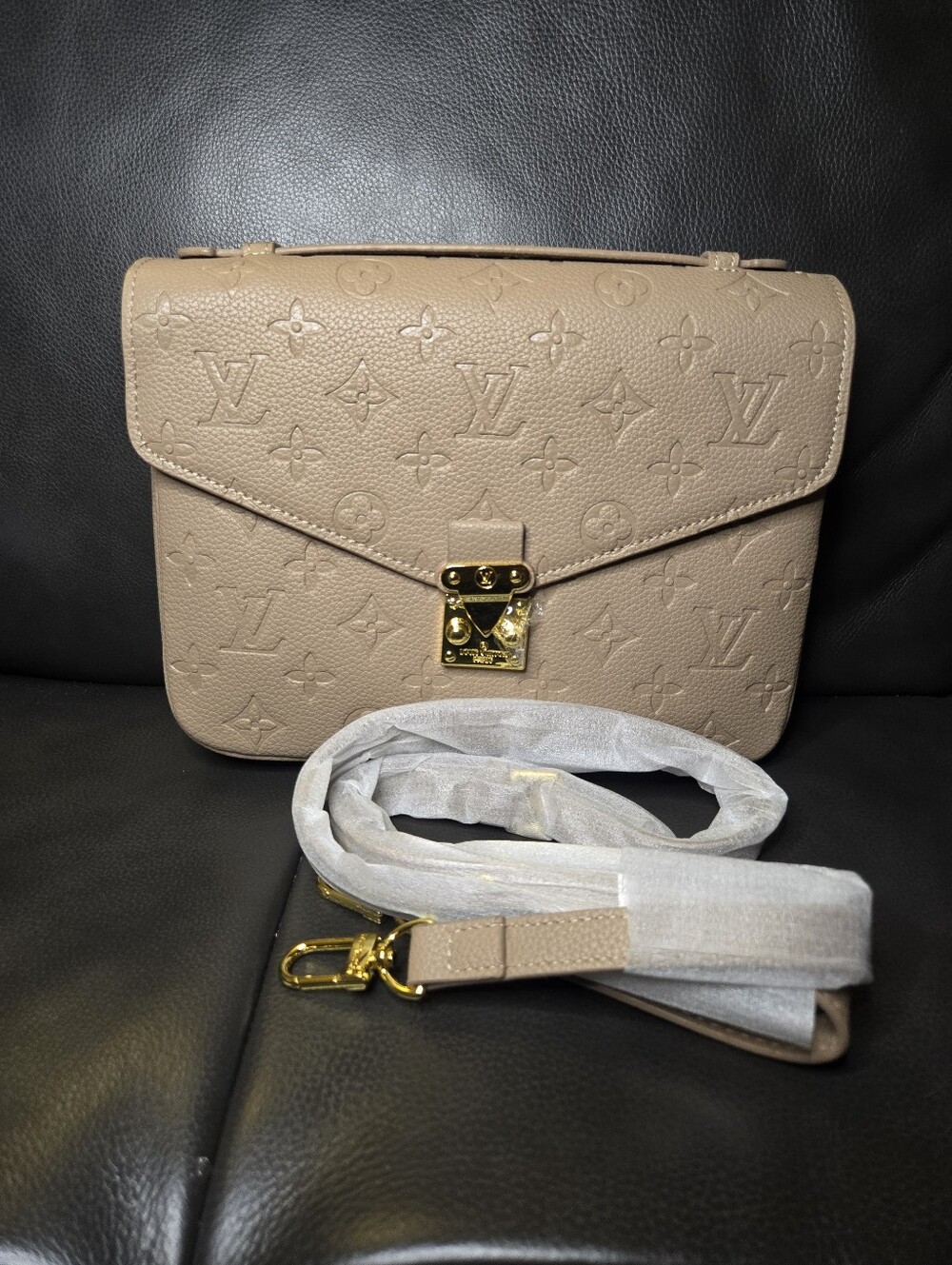 Unbranded Beige Embossed Monogram  Crossbody Bag